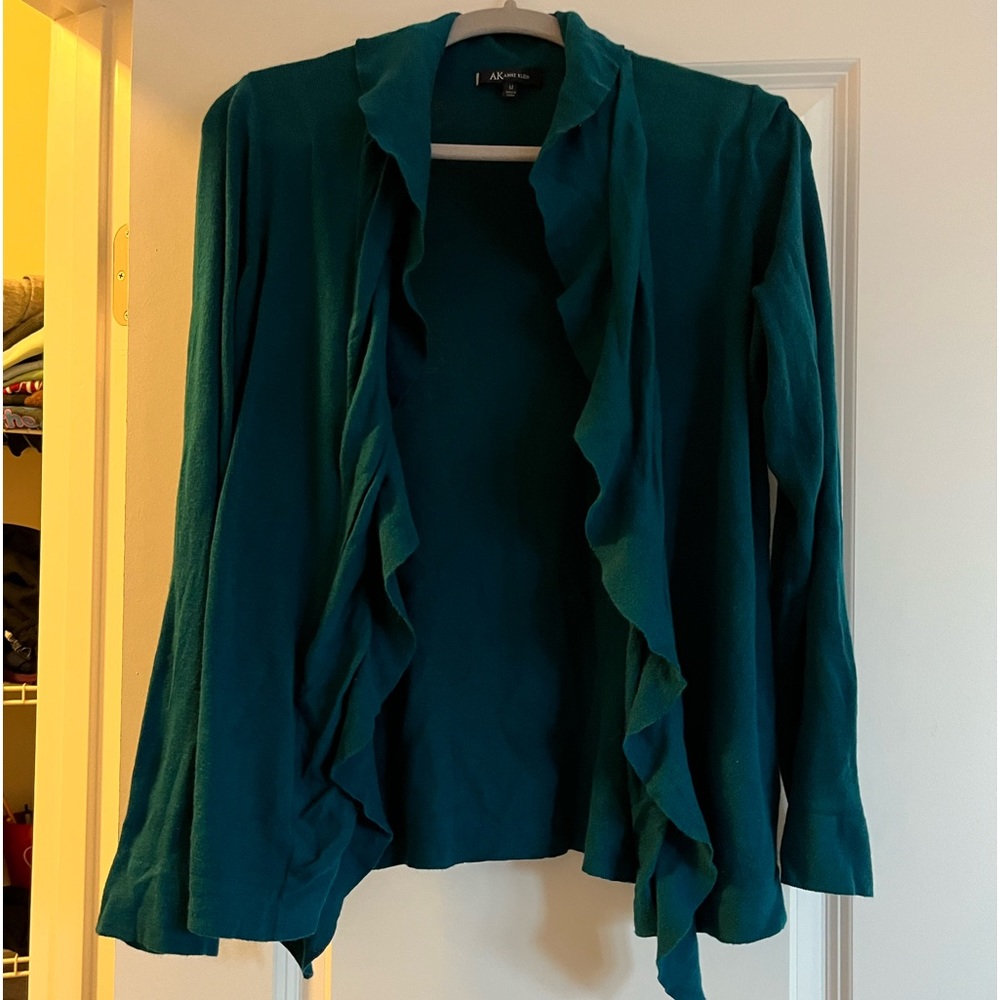 Turquoise Ruffle Cardigan - Anne Klein